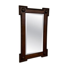 Antique Bobbin Turned Oak Wall Mirror – Arts and Crafts Style Spool Beaded Frame