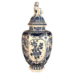Antique Boch Blue & White Transferware Lidded Urn