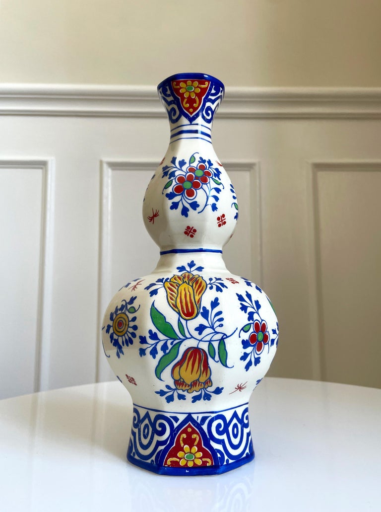 Belgian Antique Boch Fréres Keramis Art Deco Delft Faience Vase, Belgium, 1920s For Sale