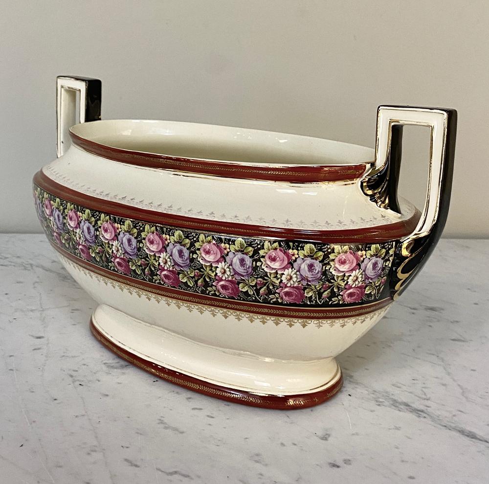 Hand-Painted Antique Boch Jardiniere For Sale