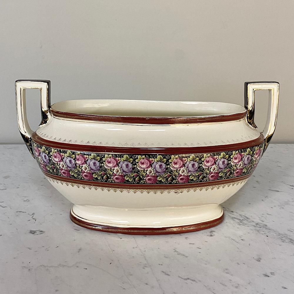 Hand-Painted Antique Boch Jardiniere For Sale