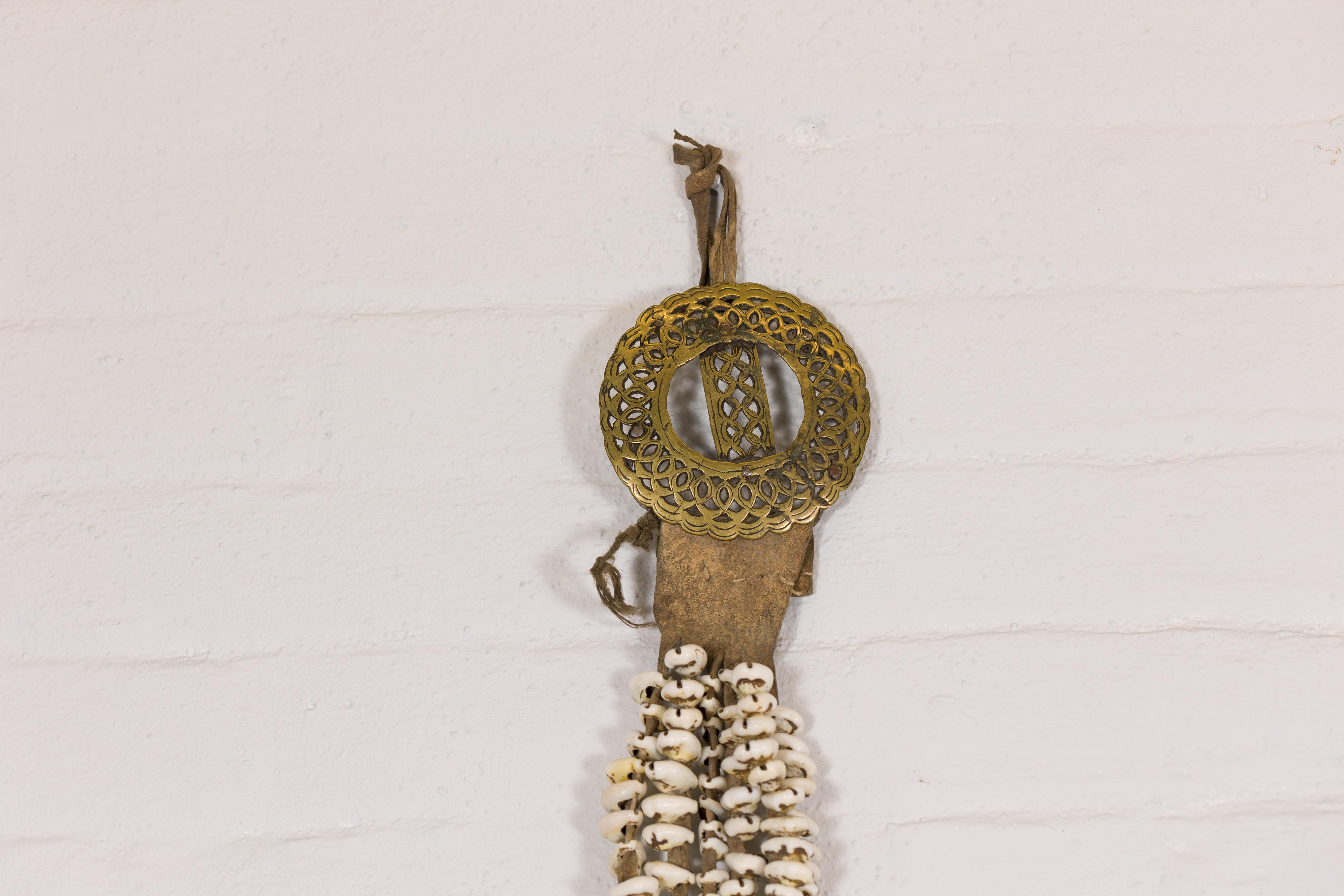 Asian Antique Body Ornament Made of Himalayan Shells Secured to a Brass Buckle