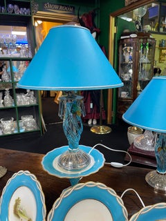Antike Tischlampen aus blauem Böhmischem Kristall in Fischform, Empire-Stil, um 2000