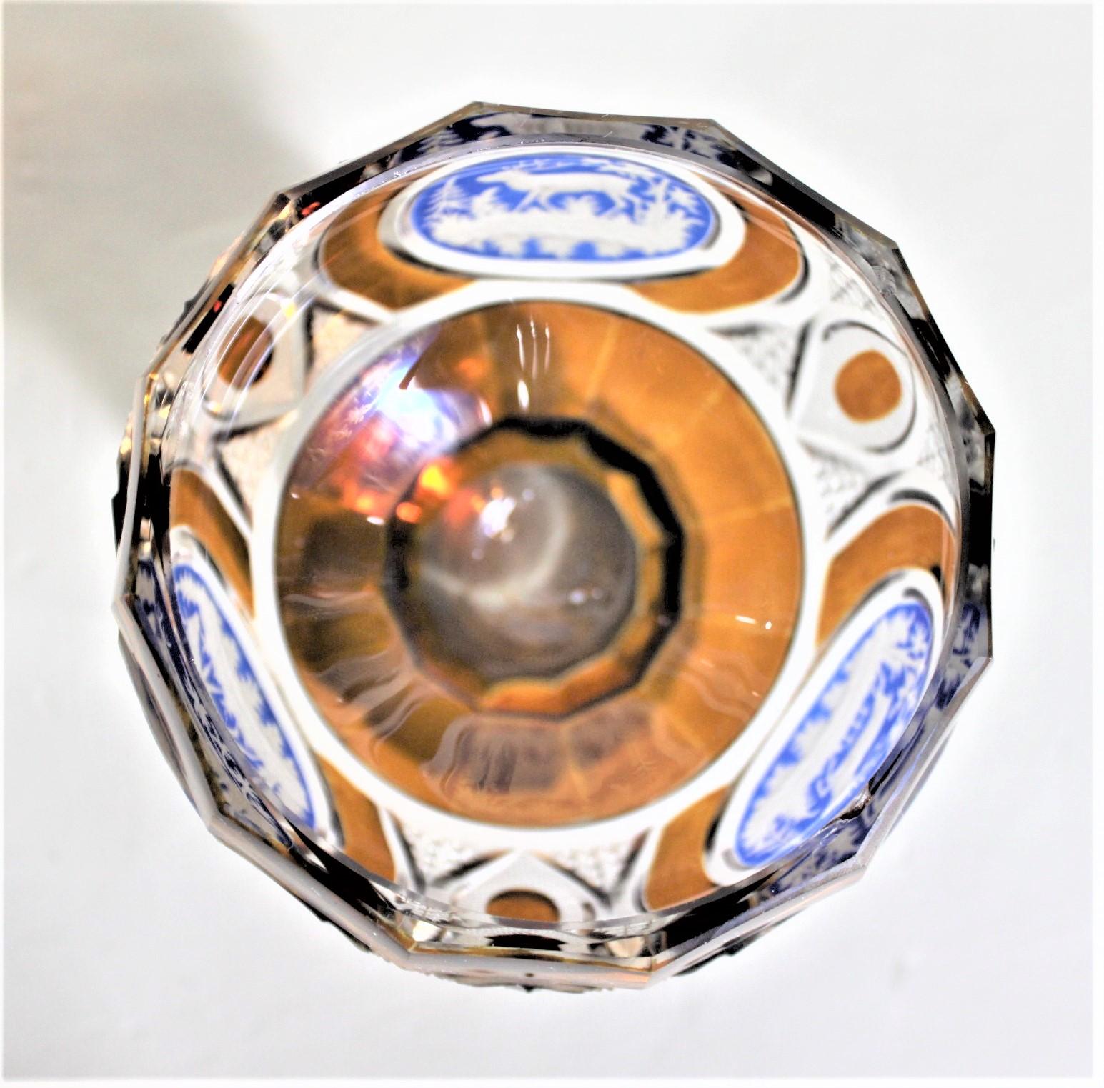 Compota de Cristal Cubierta Estilo Copa Antigua Bohemia de Ámbar Tallado a Transparente en venta 6