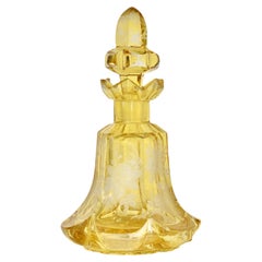 Vintage Bohemian Amber Engraved Glass Perfume Bottle, Flacon, 19th Century