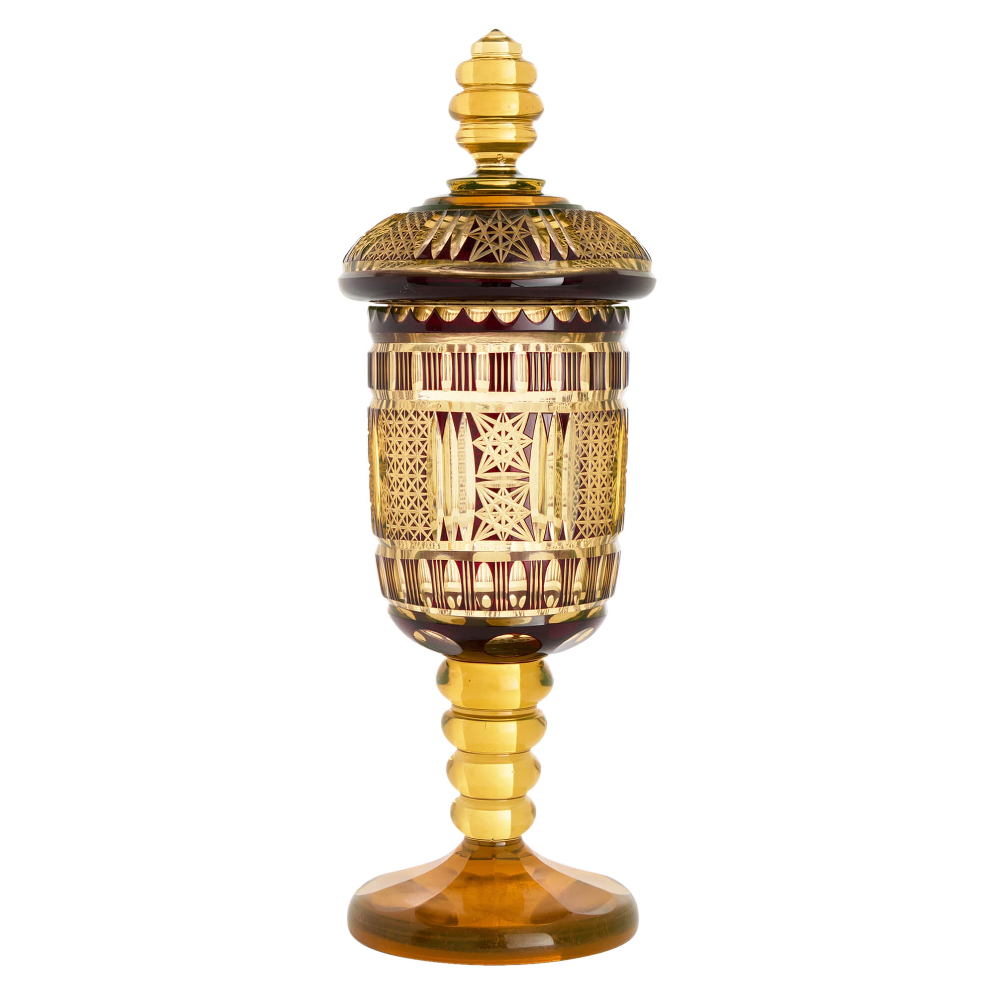 Antique Bohemian Amber Glass Goblet and Cover