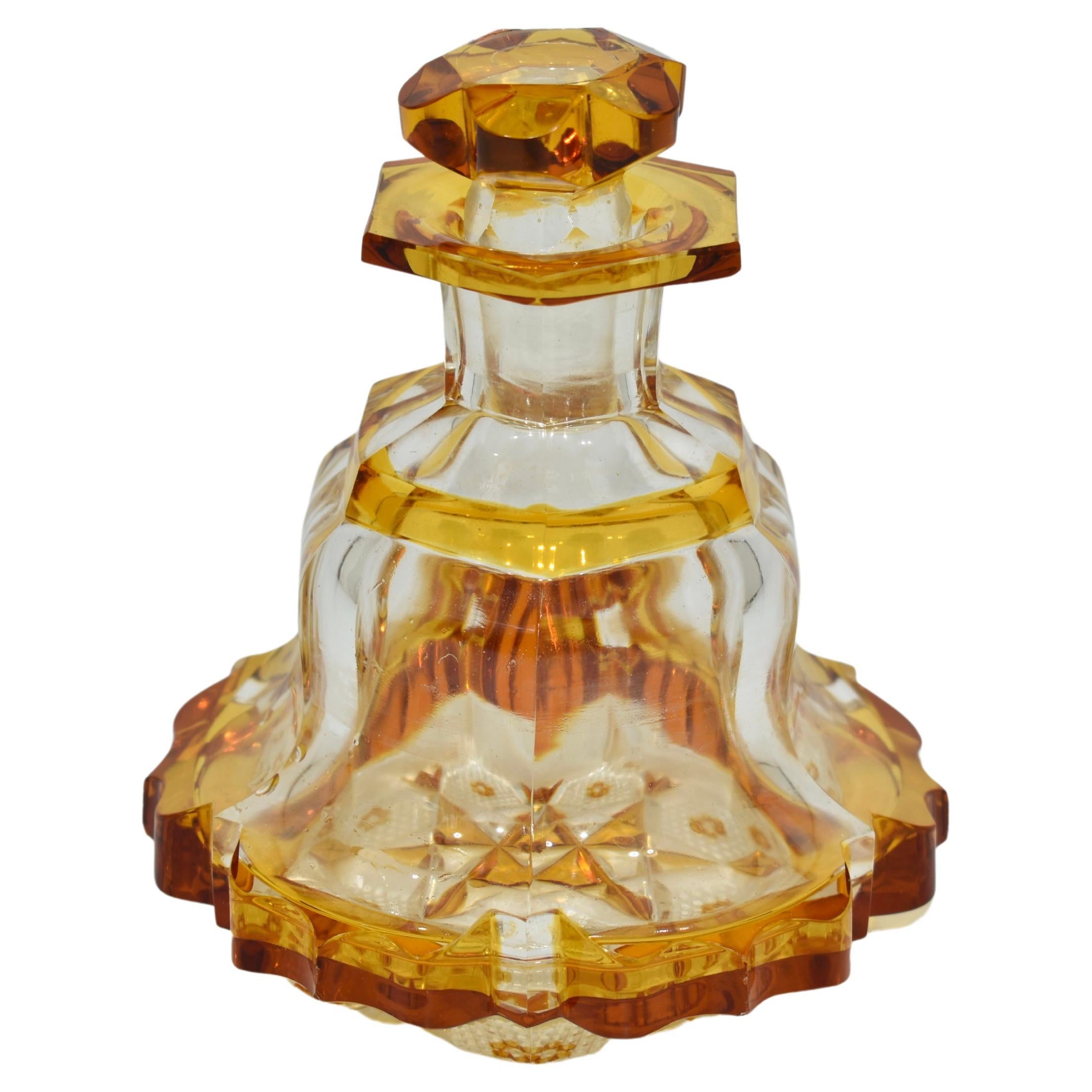 Antiguo frasco de perfume de cristal de ámbar de Bohemia, Flacon, Siglo XIX