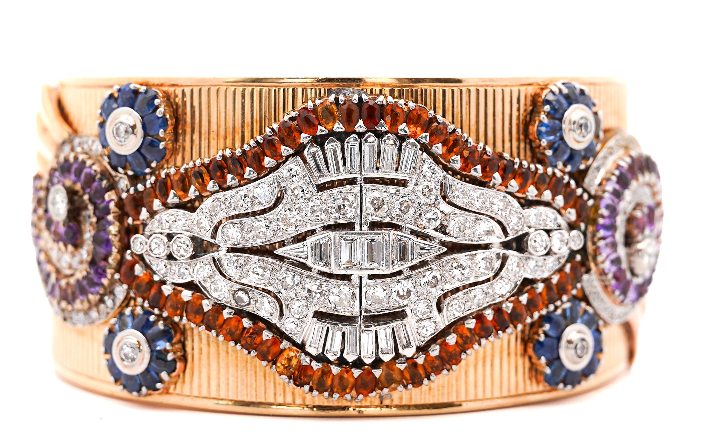Antiguo brazalete bohemio Art Decó de oro de 14 quilates con diamantes en Excelente estado para la venta en Miami, FL