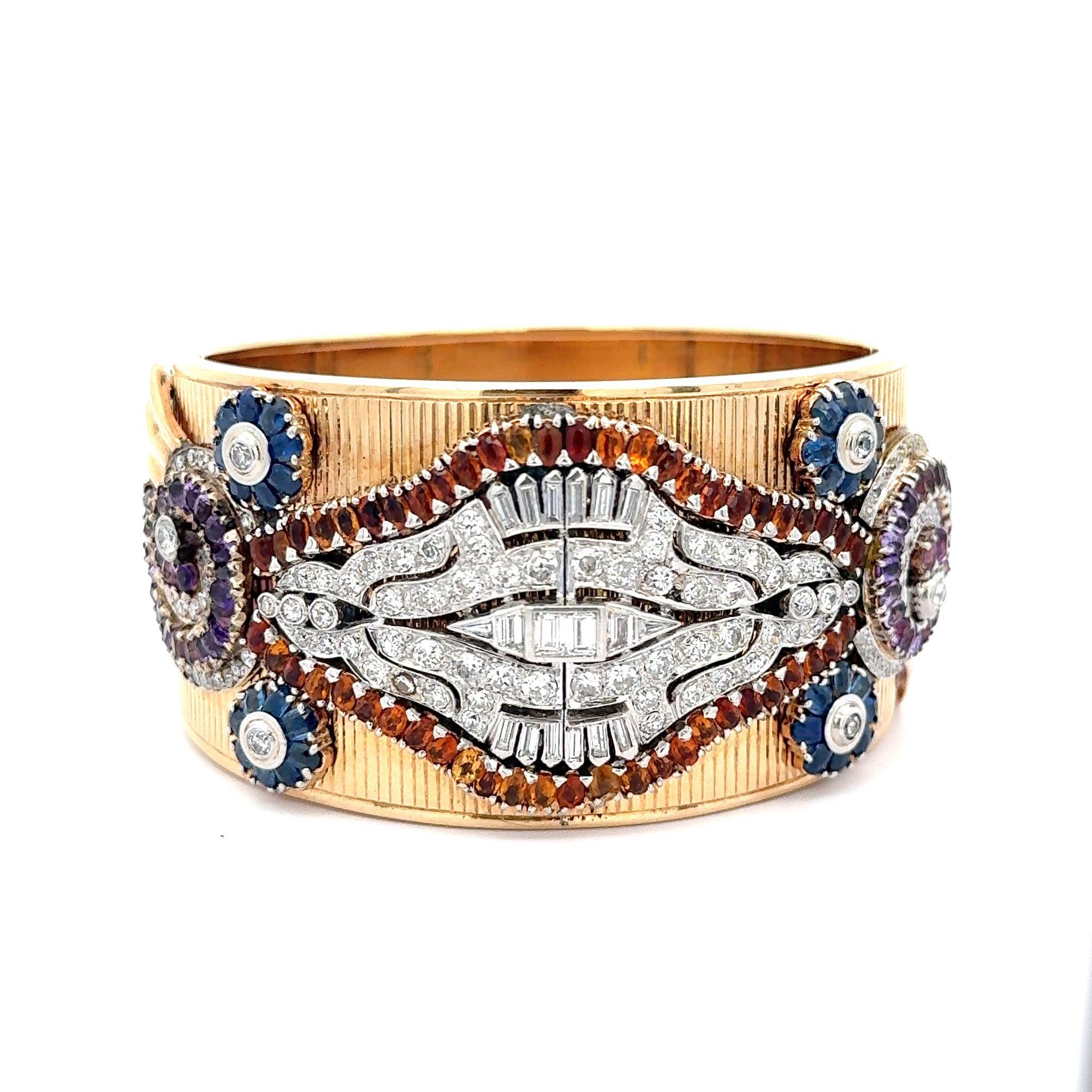 De las mujeres Antiguo brazalete bohemio Art Decó de oro de 14 quilates con diamantes en venta