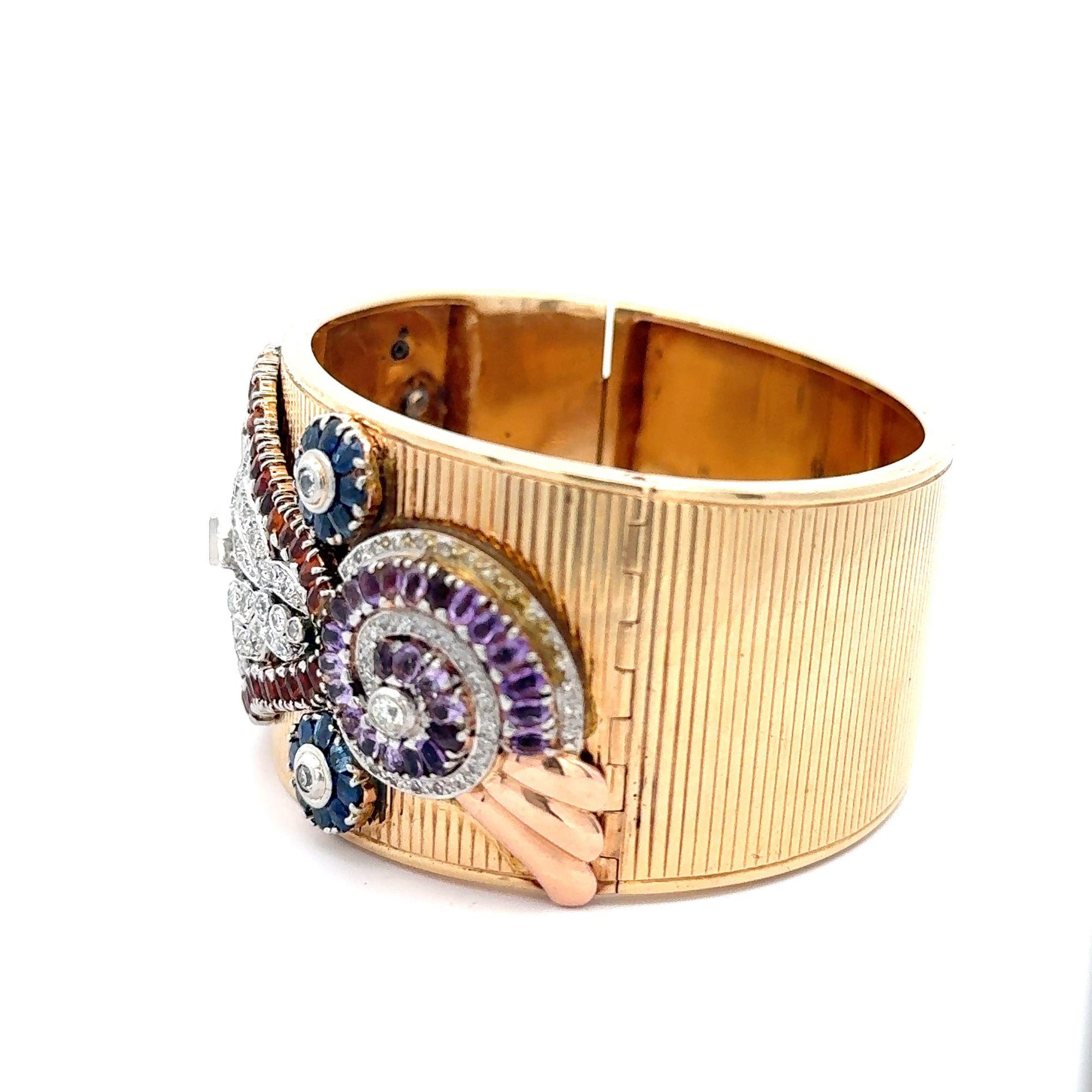 Antiguo brazalete bohemio Art Decó de oro de 14 quilates con diamantes en venta 1