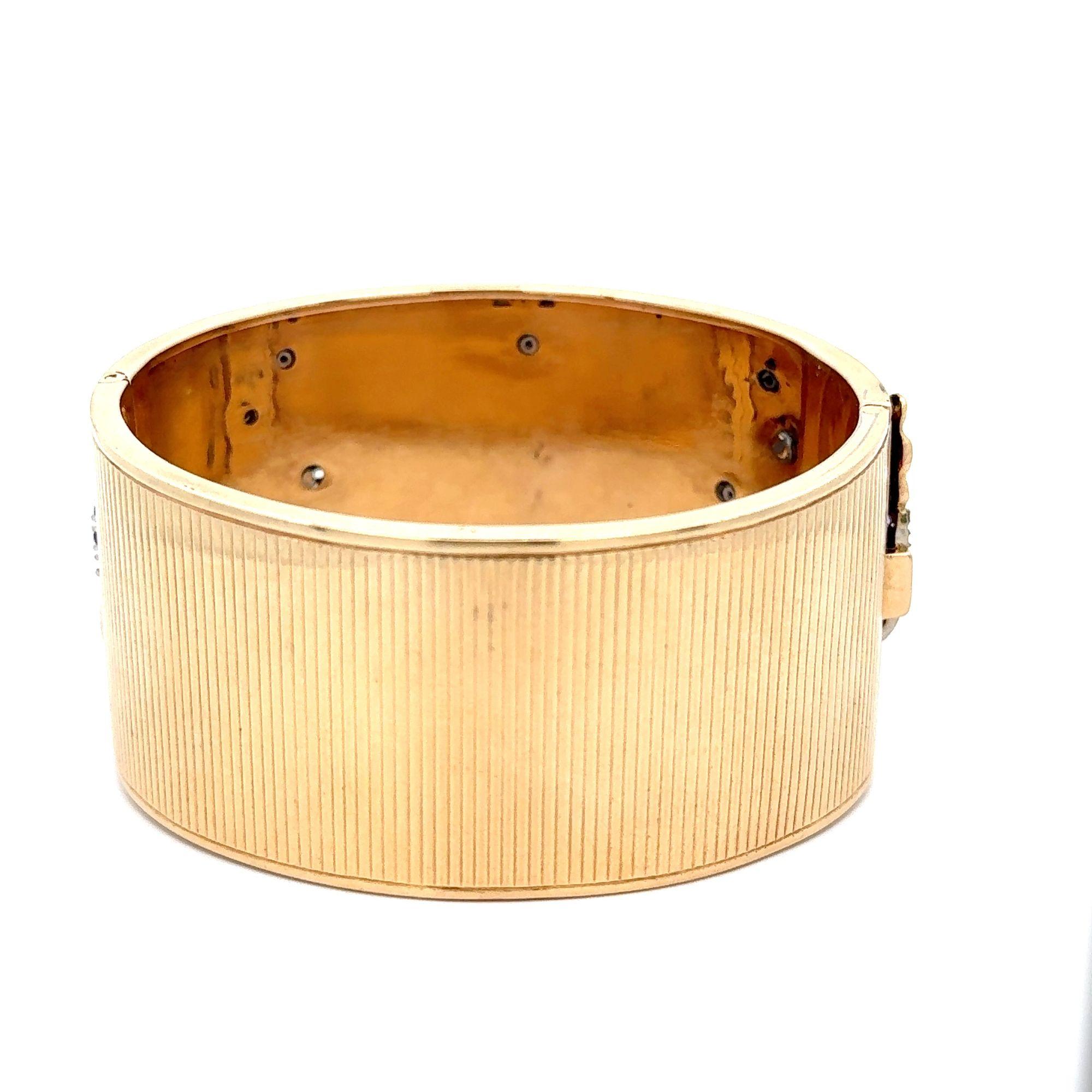 Antiguo brazalete bohemio Art Decó de oro de 14 quilates con diamantes en venta 2