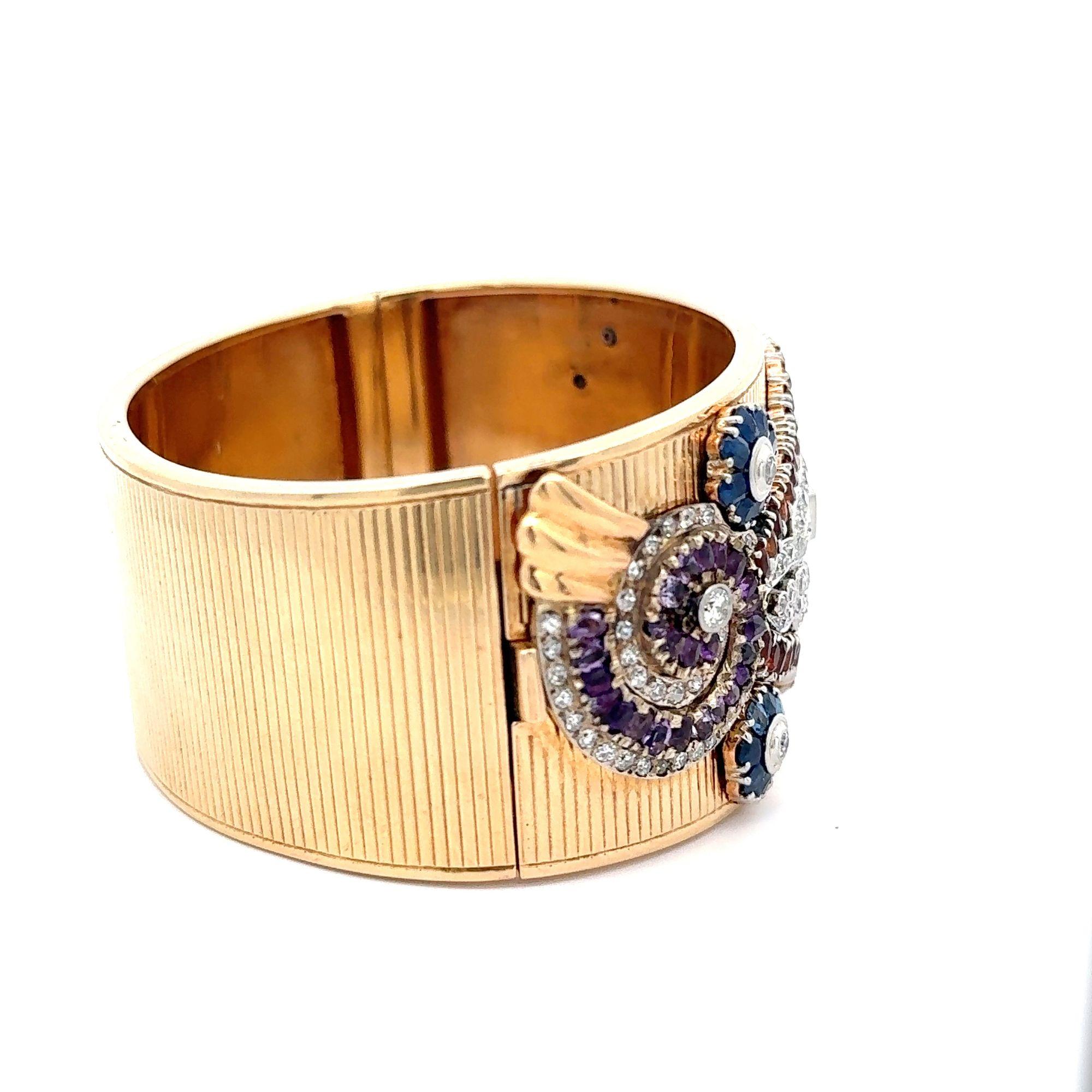 Antiguo brazalete bohemio Art Decó de oro de 14 quilates con diamantes en venta 3