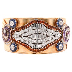 Antiguo brazalete bohemio Art Decó de oro de 14 quilates con diamantes