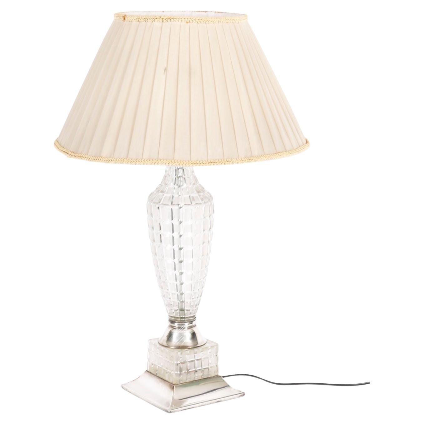 Antique Bohemian Art Deco Crystal Cut Table Lamp 20th Century