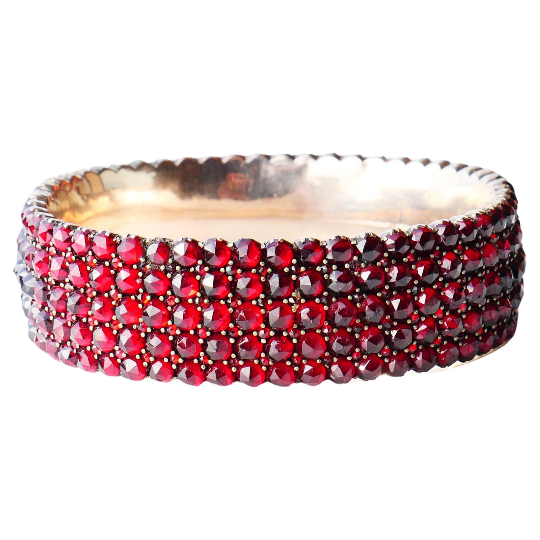 Antique Bohemian Bangle Bracelet 251 Garnets Granat Silver / 51gr