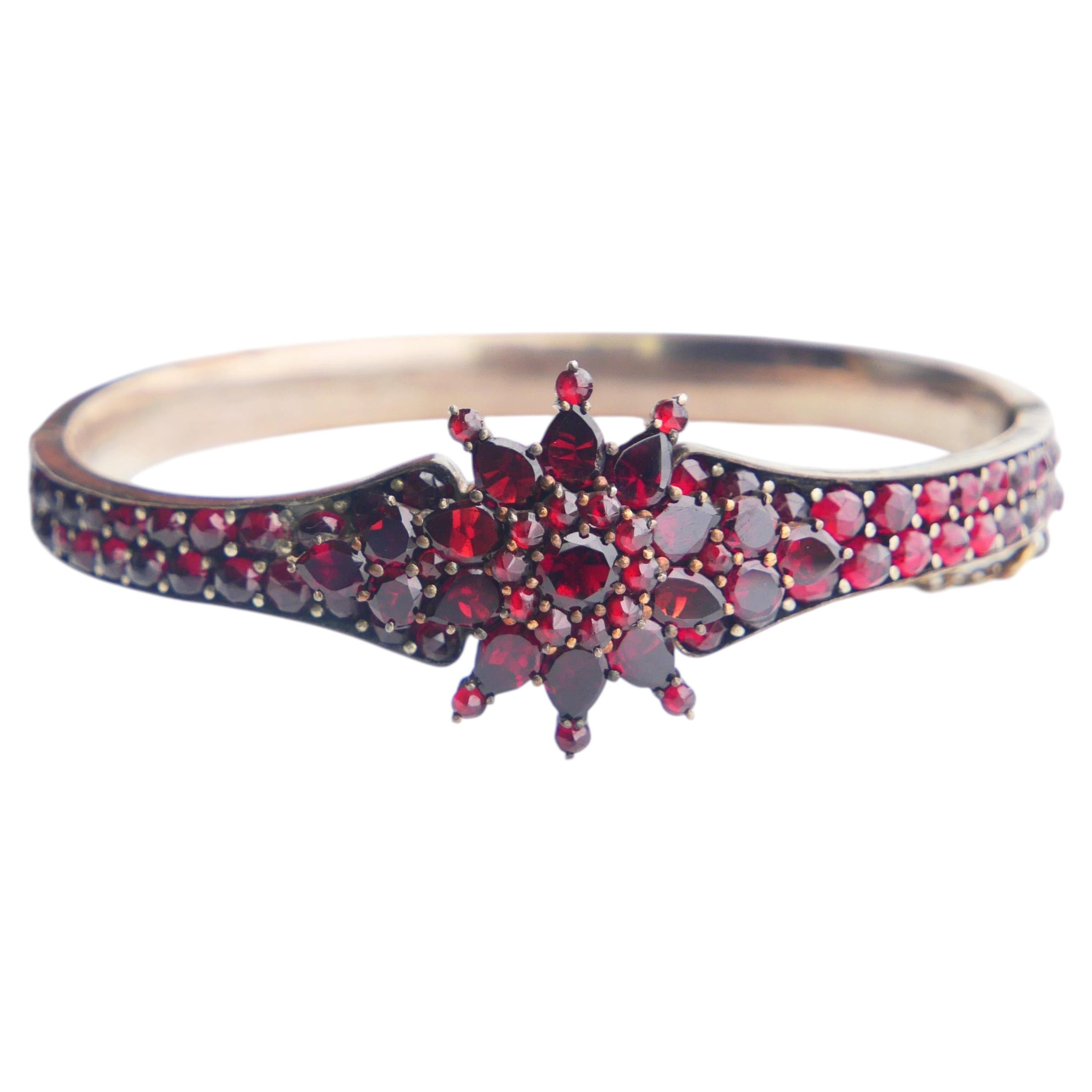 Antique Bohemian Bangle Star Bracelet Garnets Granat Silver / 19 gr
