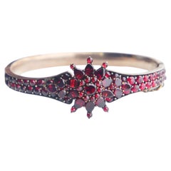 Antique Bohemian Bangle Star Bracelet Garnets Granat Silver / 19 gr