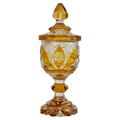 Antique Bohemian Biedermeier Amber Glass Goblet, 19th Century
