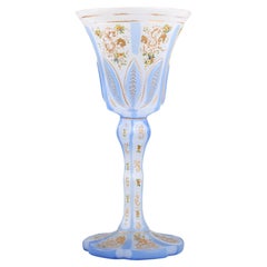 Antique Bohemian Biedermeier Opaline Overlay Glass Goblet, 19th Century
