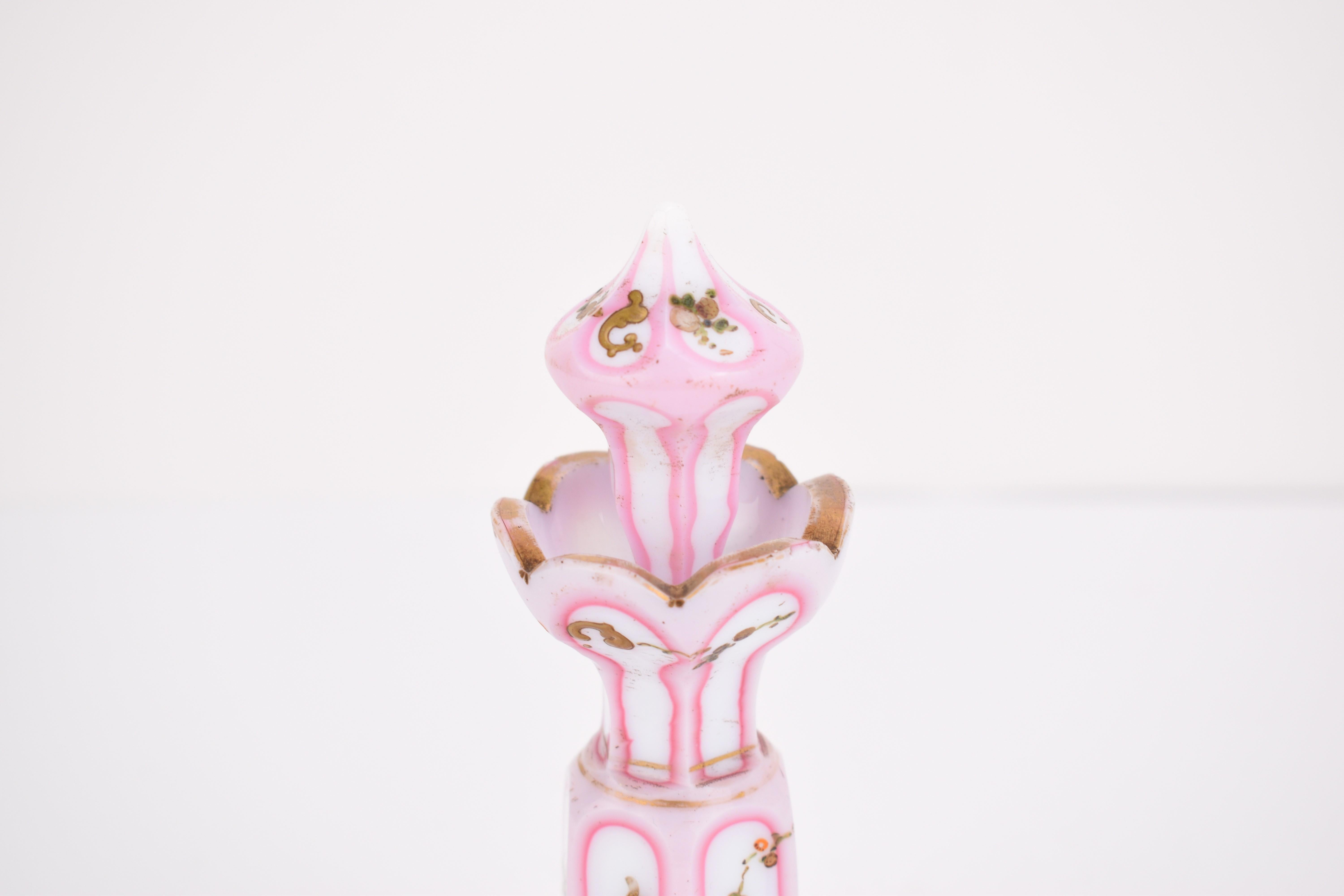 Antique Bohemian Biedermeier Opaline Overlay Glass Perfume Bottle, 19th Century In Good Condition For Sale In Rostock, MV