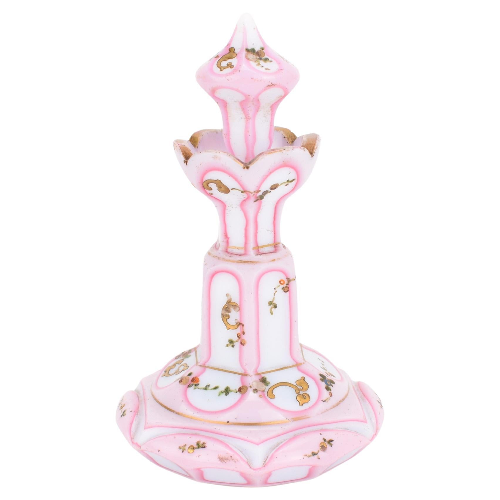 Antique Bohemian Biedermeier Opaline Overlay Glass Perfume Bottle, 19th Century For Sale