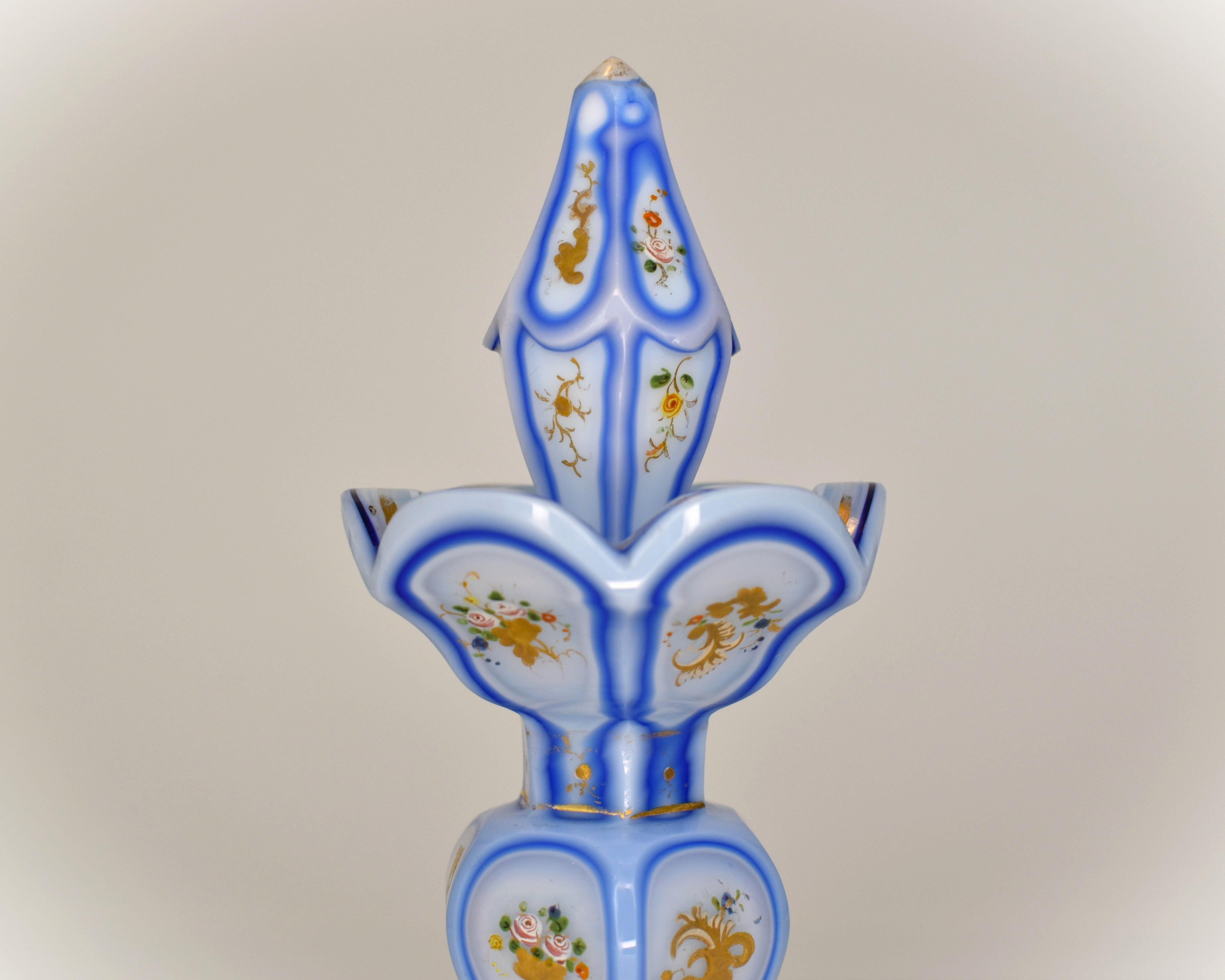 Czech Antique Bohemian Biedermeier Overlay Opaline Glass Perfume Bottle, 19th Century