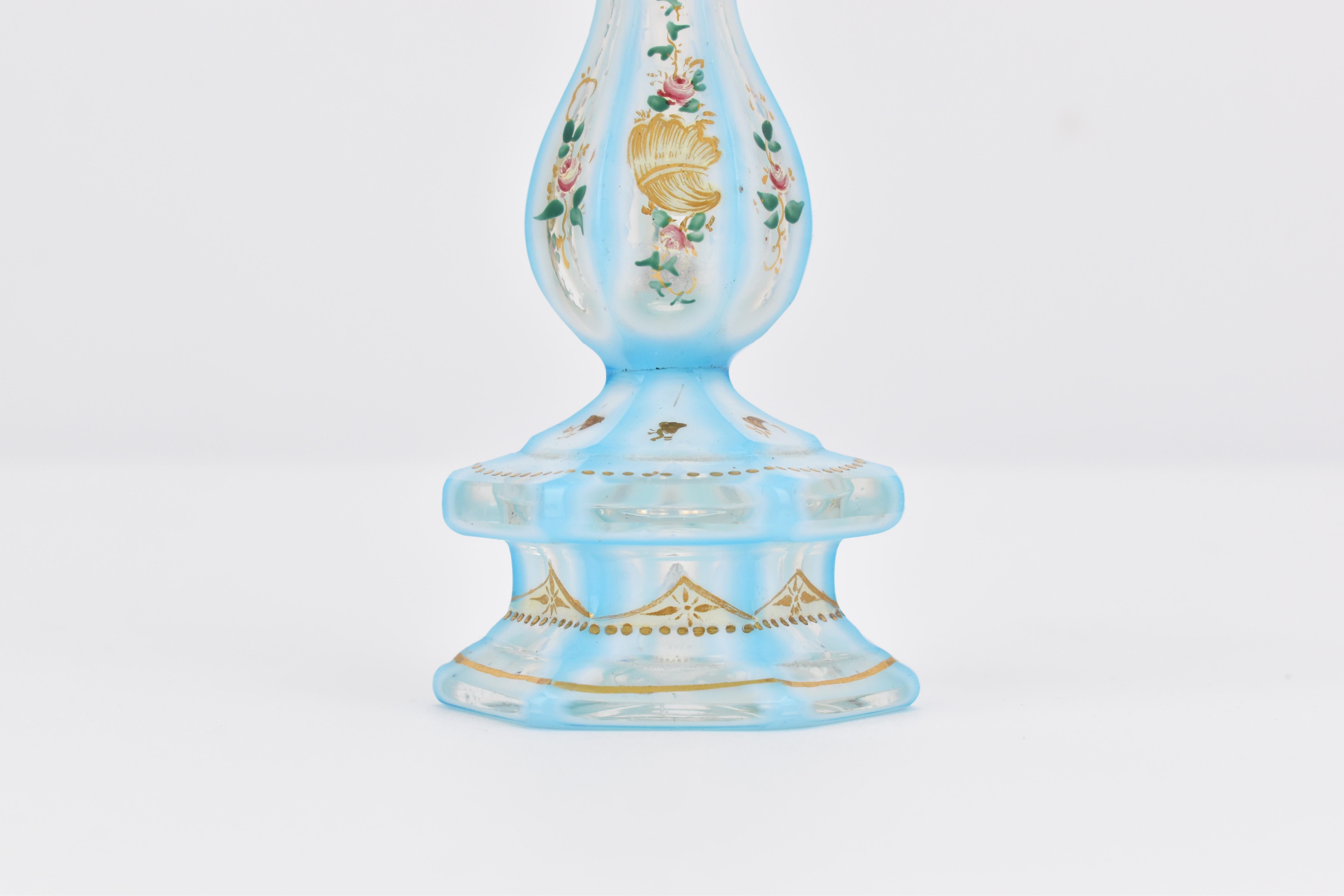 Gilt Antique Bohemian Biedermeier Overlay Opaline Glass Perfume Bottle, 19th Century