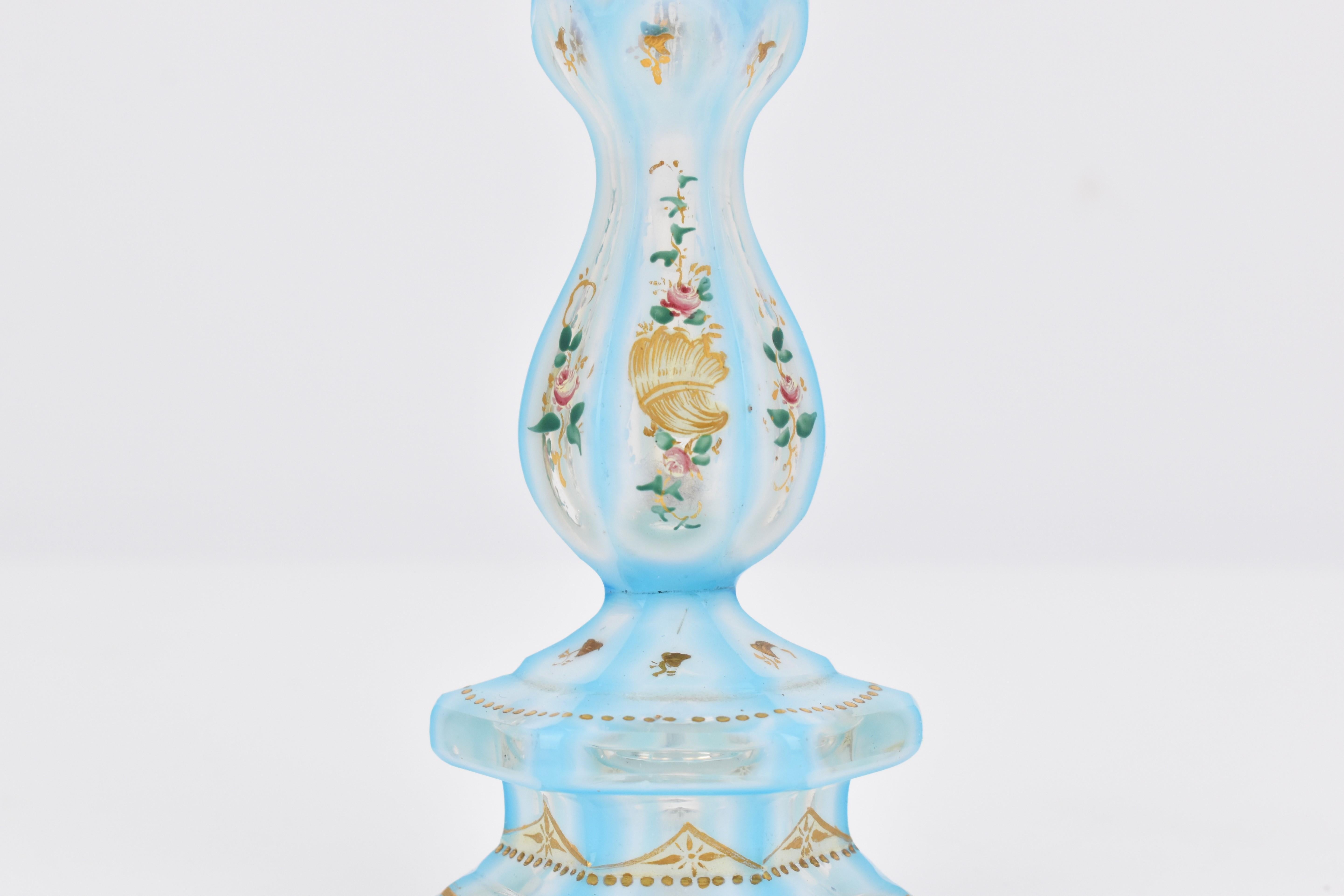 Antique Bohemian Biedermeier Overlay Opaline Glass Perfume Bottle, 19th Century In Good Condition In Rostock, MV