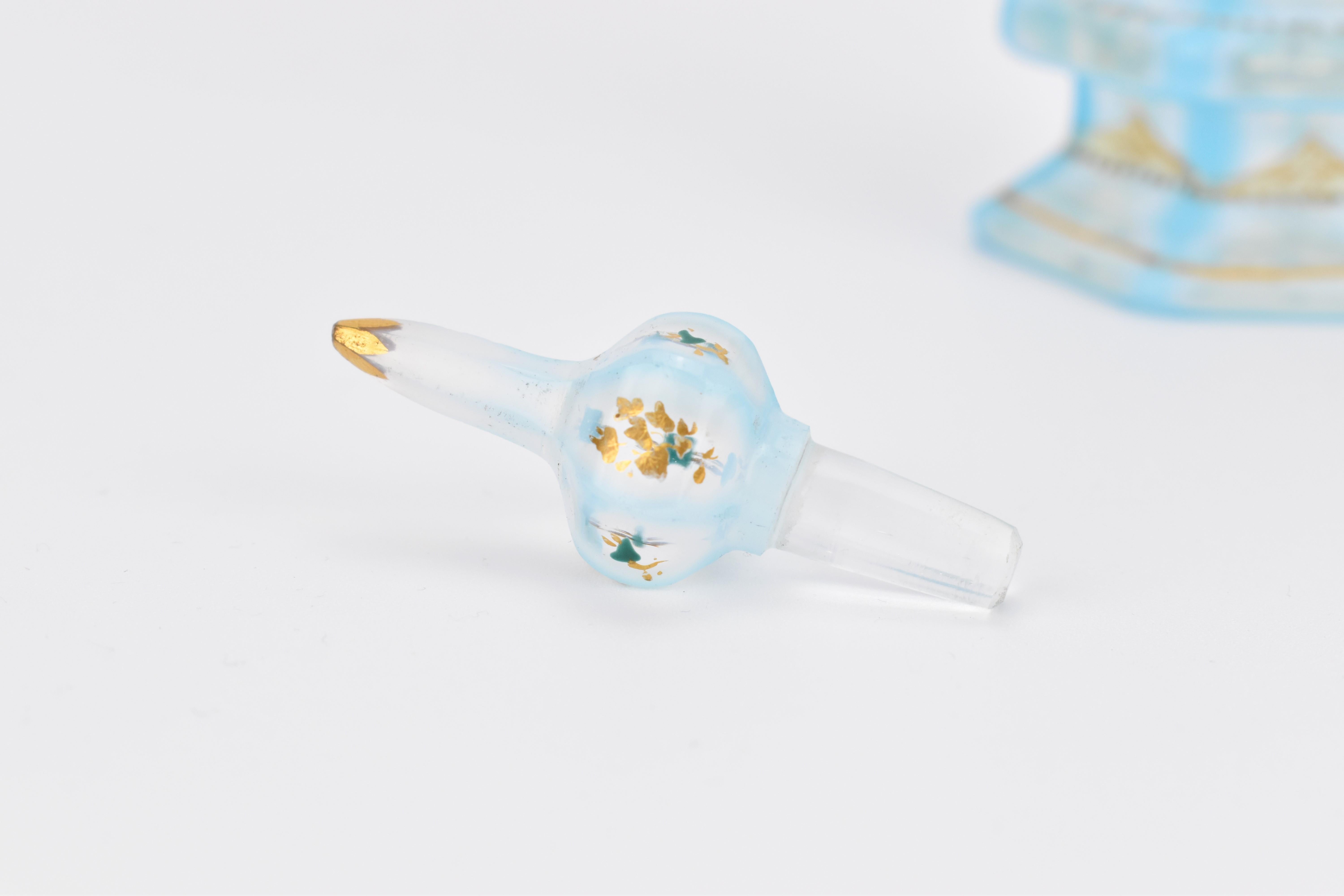 Enamel Antique Bohemian Biedermeier Overlay Opaline Glass Perfume Bottle, 19th Century