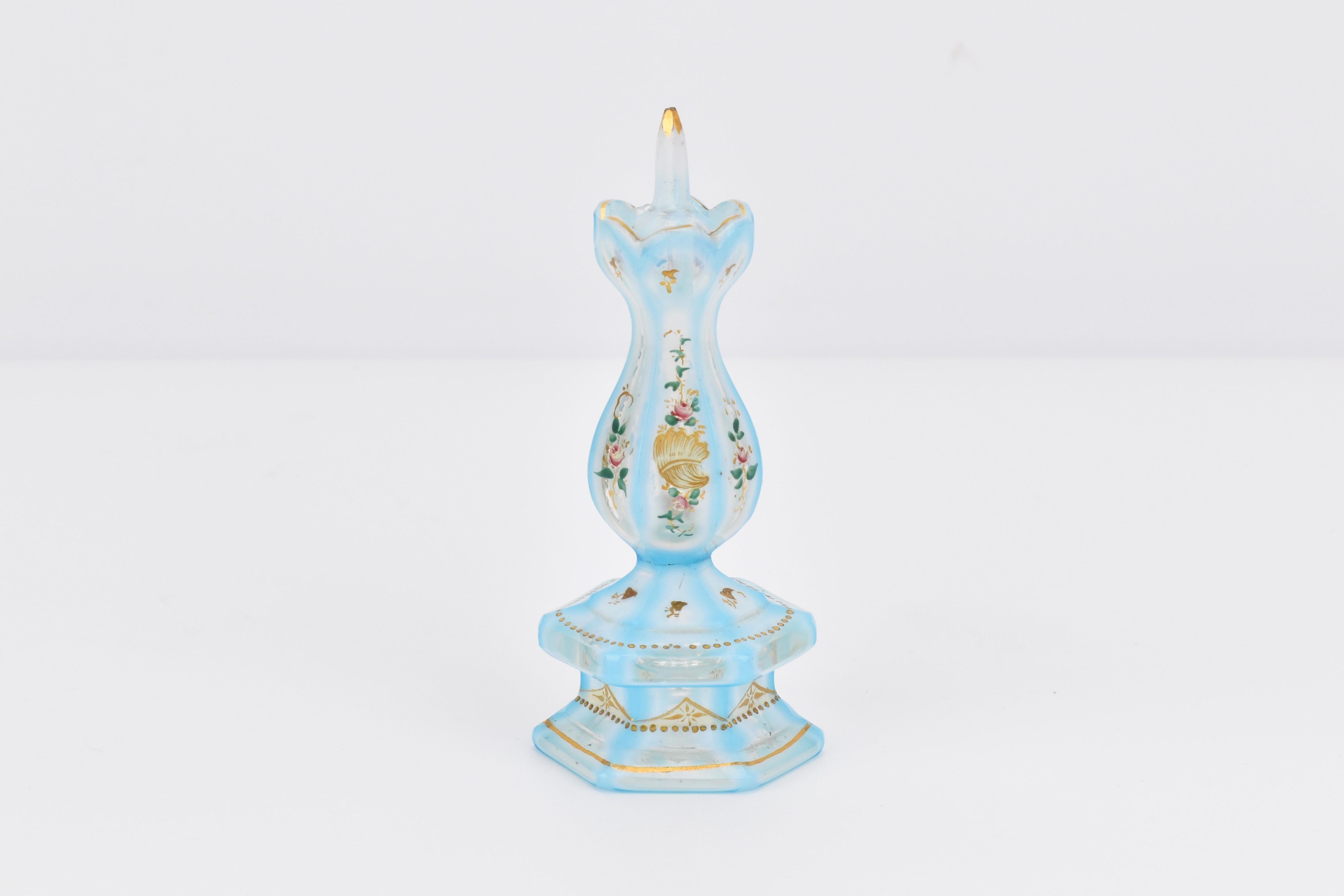 Antique Bohemian Biedermeier Overlay Opaline Glass Perfume Bottle, 19th Century 2