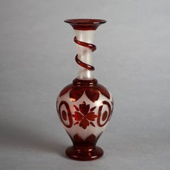 Antique Bohemian Blown Glass Vase with Flowers & Applied Elements Circa 1900