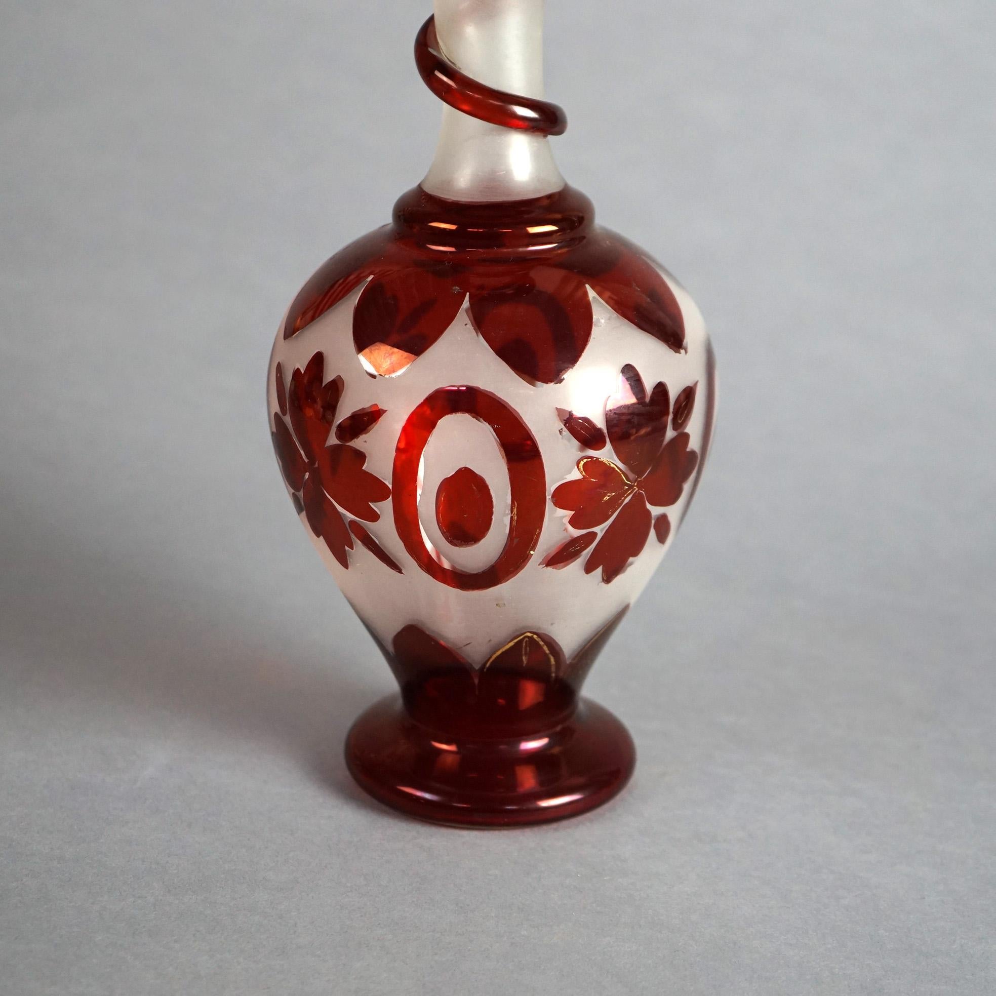 Antique Bohemian Blown Glass Vase with Flowers & Applied Elements Circa 1900 In Good Condition For Sale In Big Flats, NY