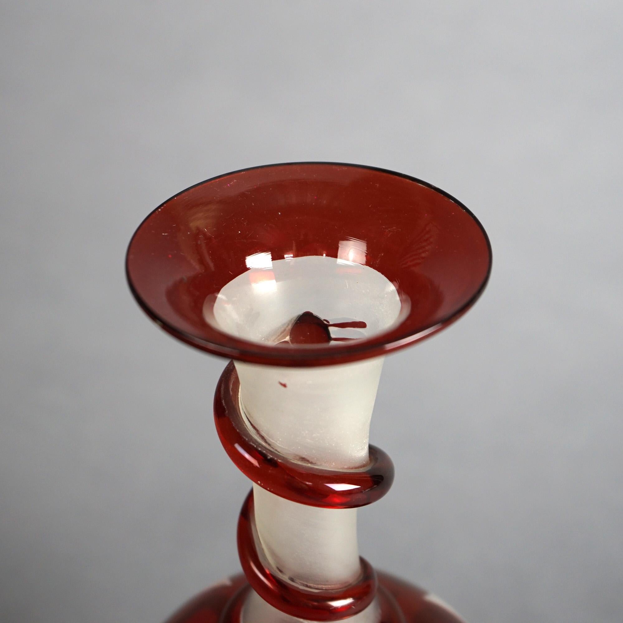Antique Bohemian Blown Glass Vase with Flowers & Applied Elements Circa 1900 For Sale 1