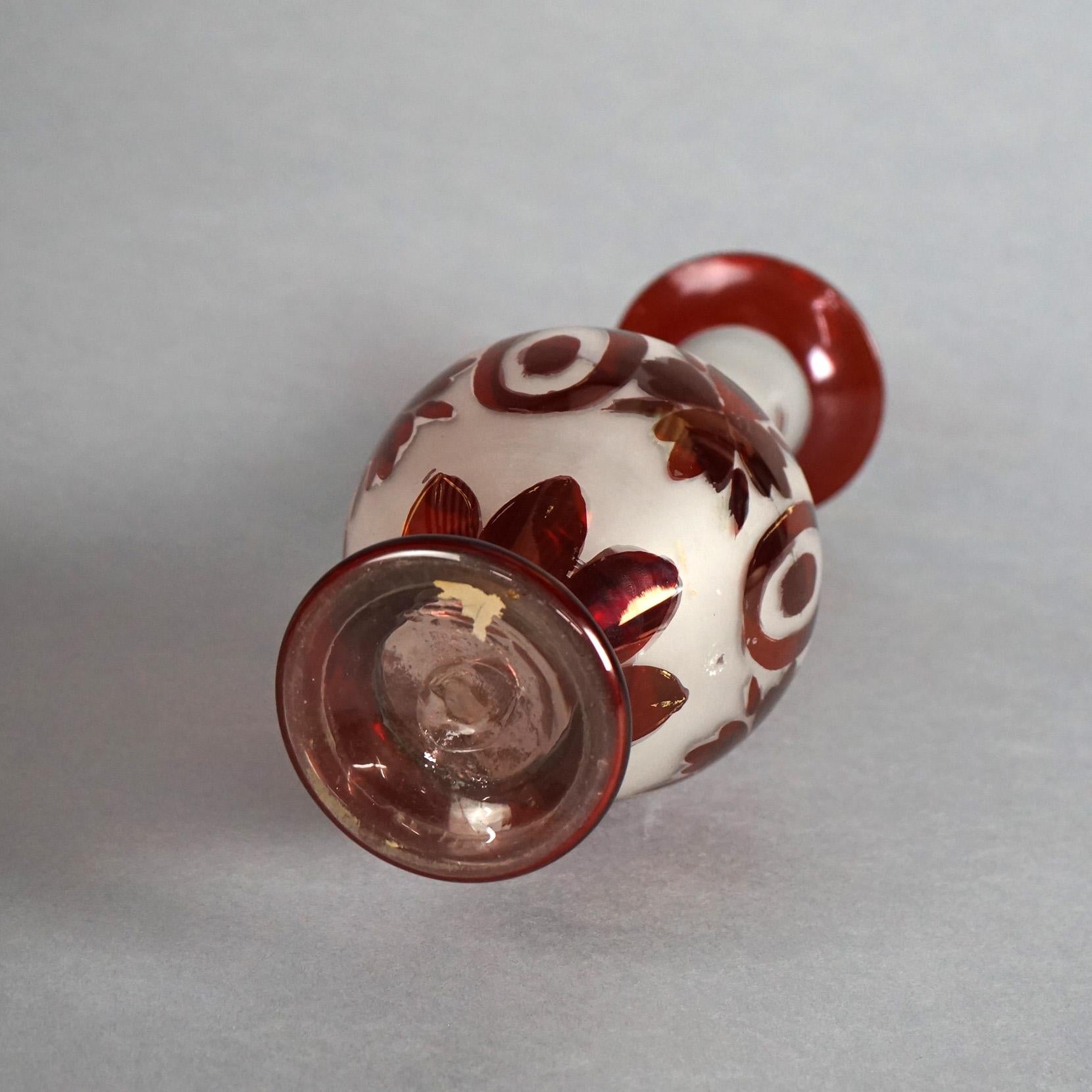 Antique Bohemian Blown Glass Vase with Flowers & Applied Elements Circa 1900 For Sale 2
