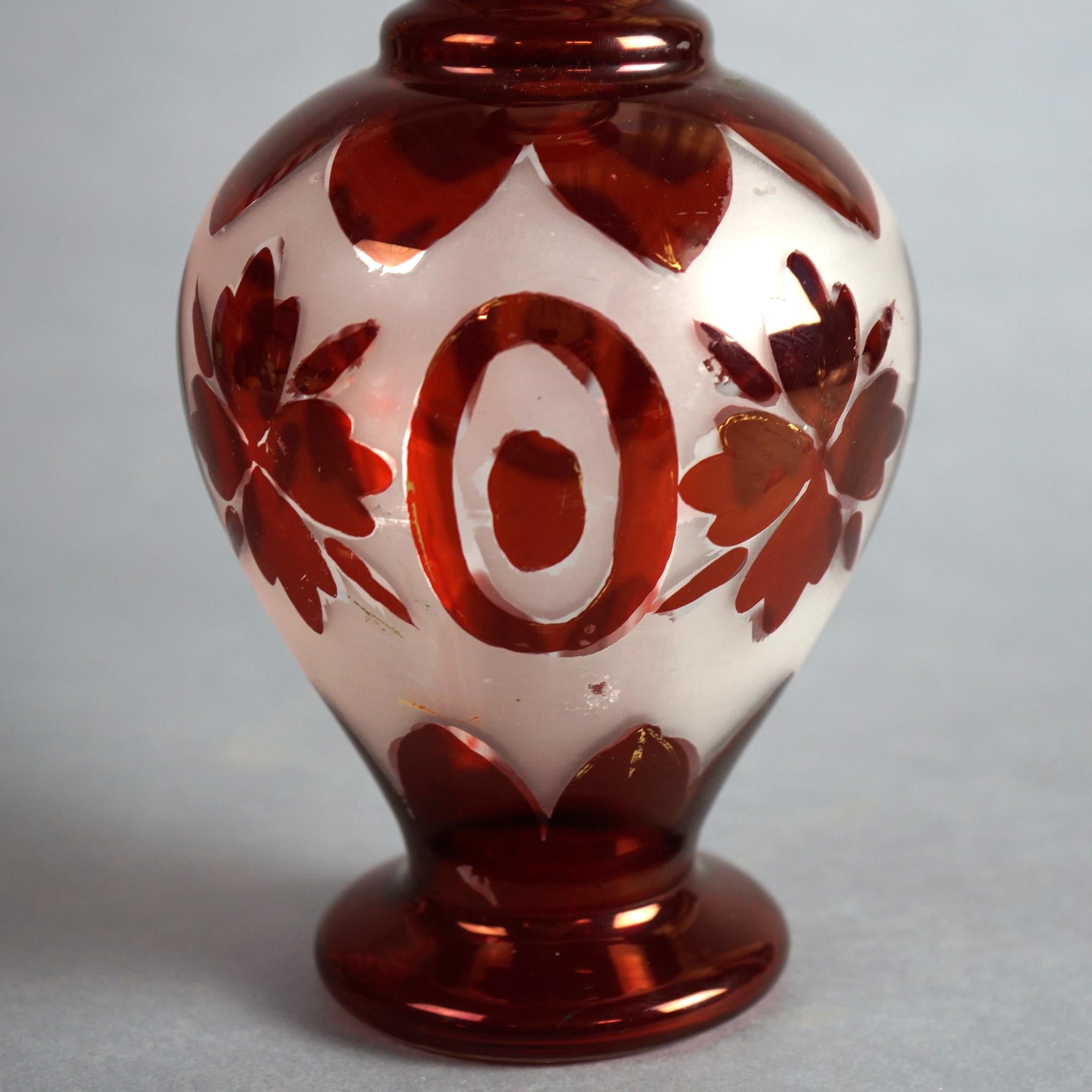 Antique Bohemian Blown Glass Vase with Flowers & Applied Elements Circa 1900 For Sale 3