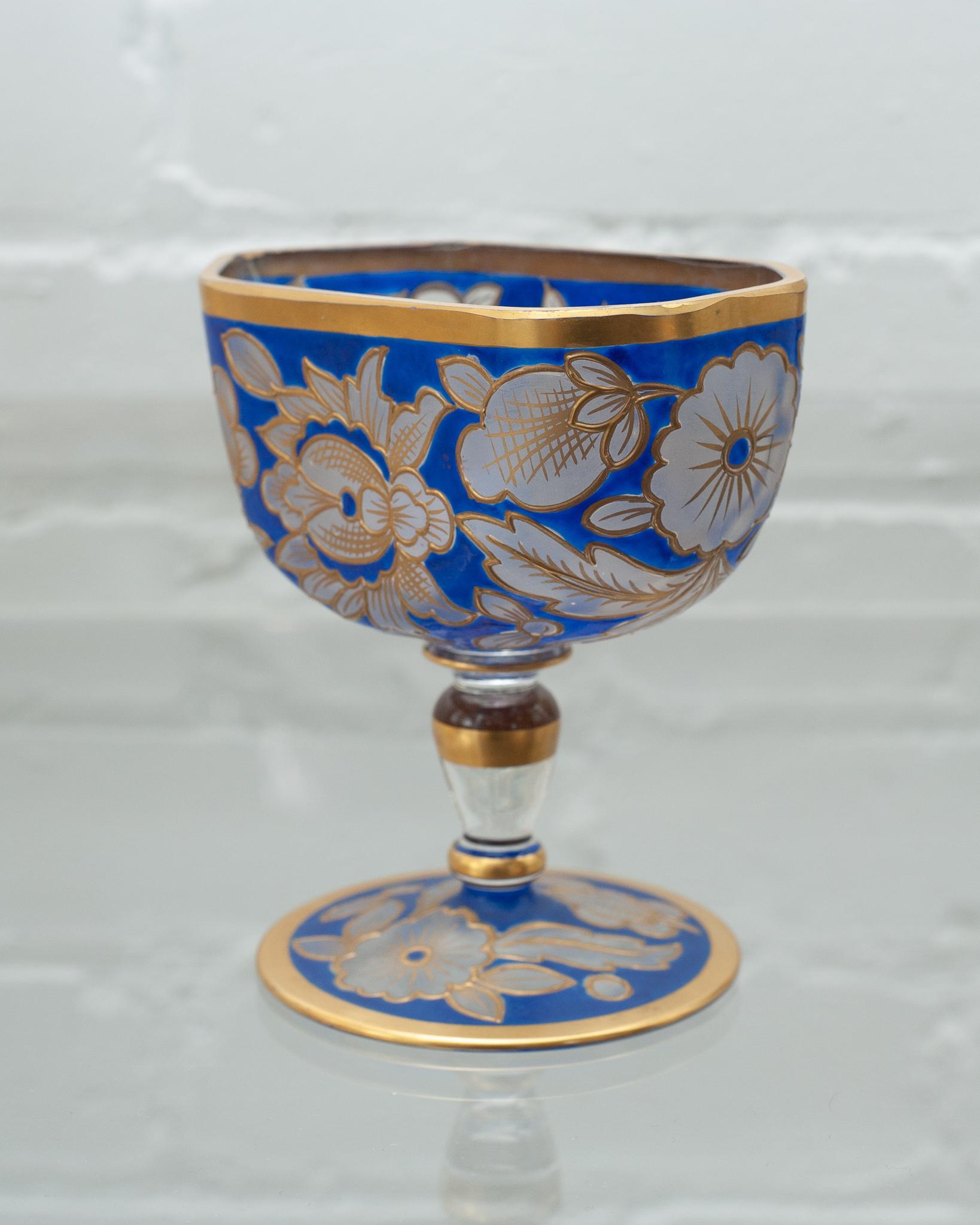 Czech Antique Bohemian Blue and Gold Gilt Sauce Boat For Sale