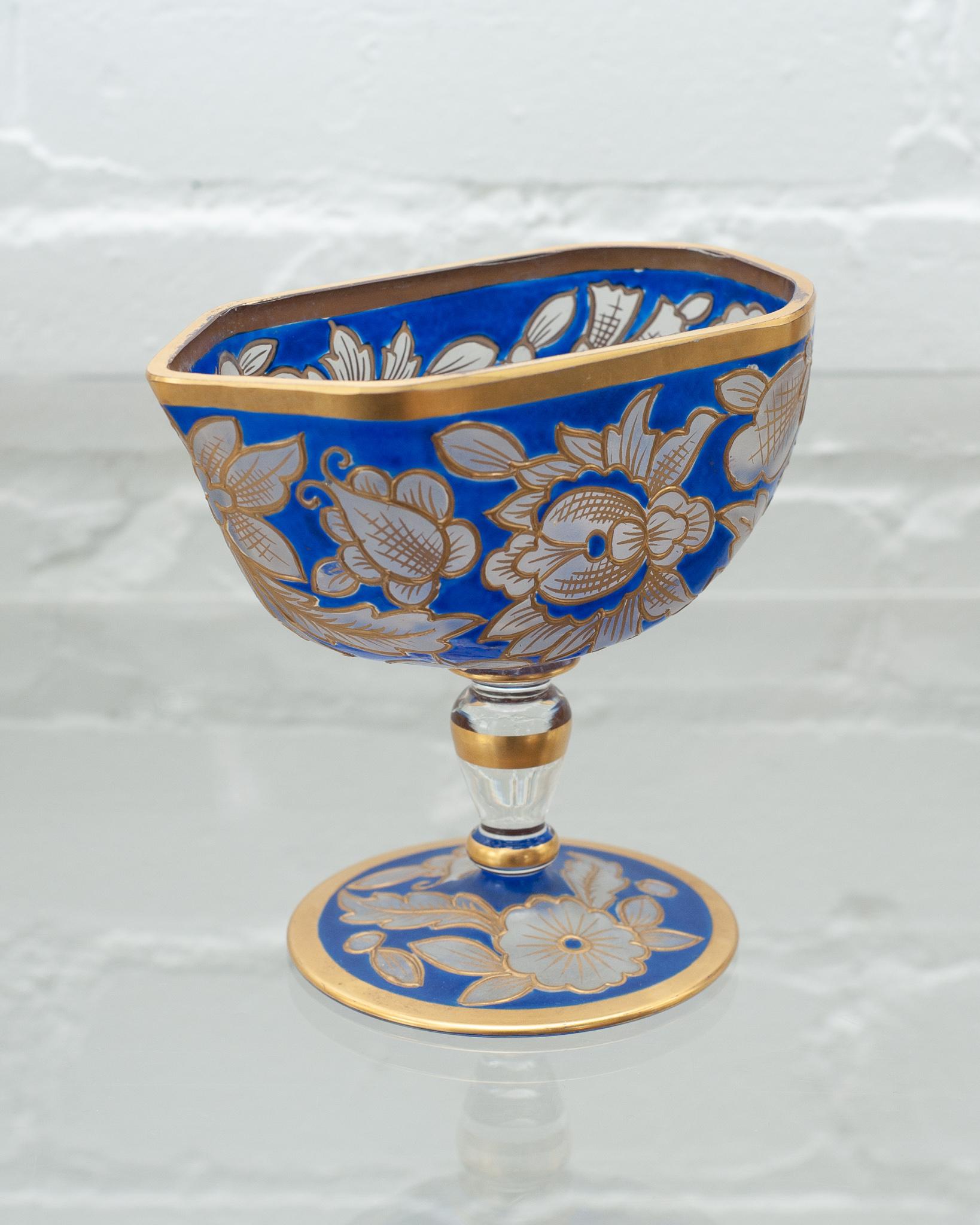 20th Century Antique Bohemian Blue and Gold Gilt Sauce Boat For Sale