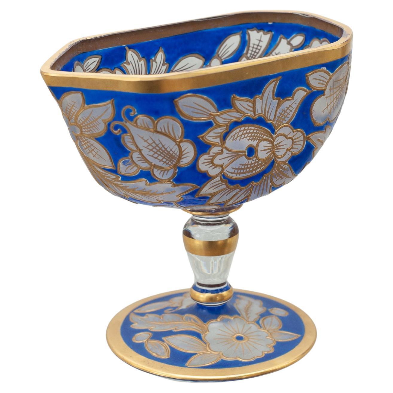 Antique Bohemian Blue and Gold Gilt Sauce Boat For Sale