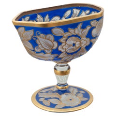 Antigua salsera dorada azul y dorada de Bohemia