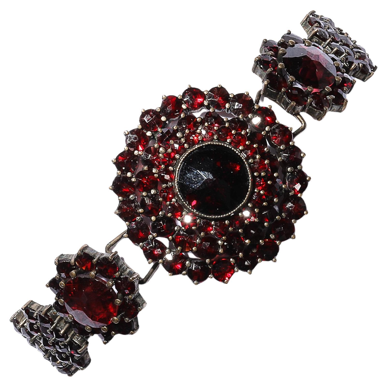 Antique Bohemian Bracelet Encrusted with Garnets in Garnet Gold Setting
