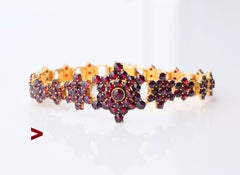 Antique Bracelet Bohème Grenats Doré Argent 16.5 cm/ 14.88 gr