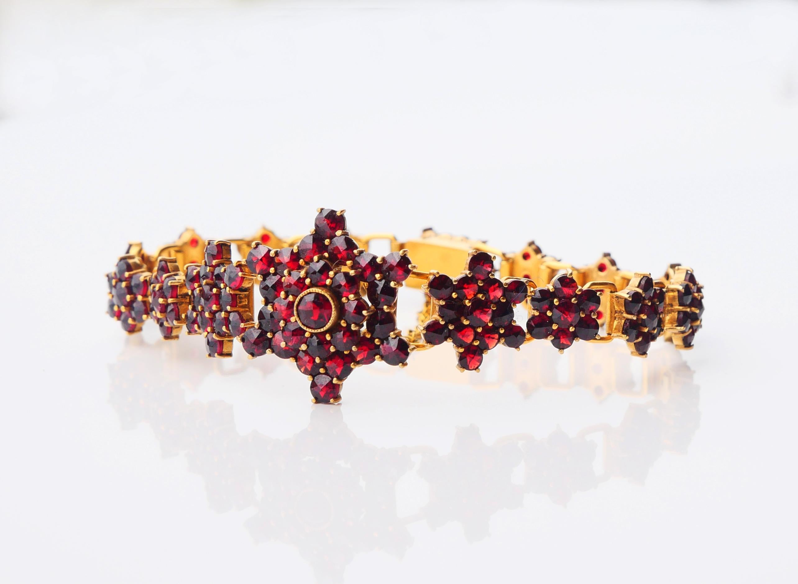 Women's Antique Bohemian Bracelet Garnets Gilt Silver 16.5 cm/ 14.88 gr For Sale