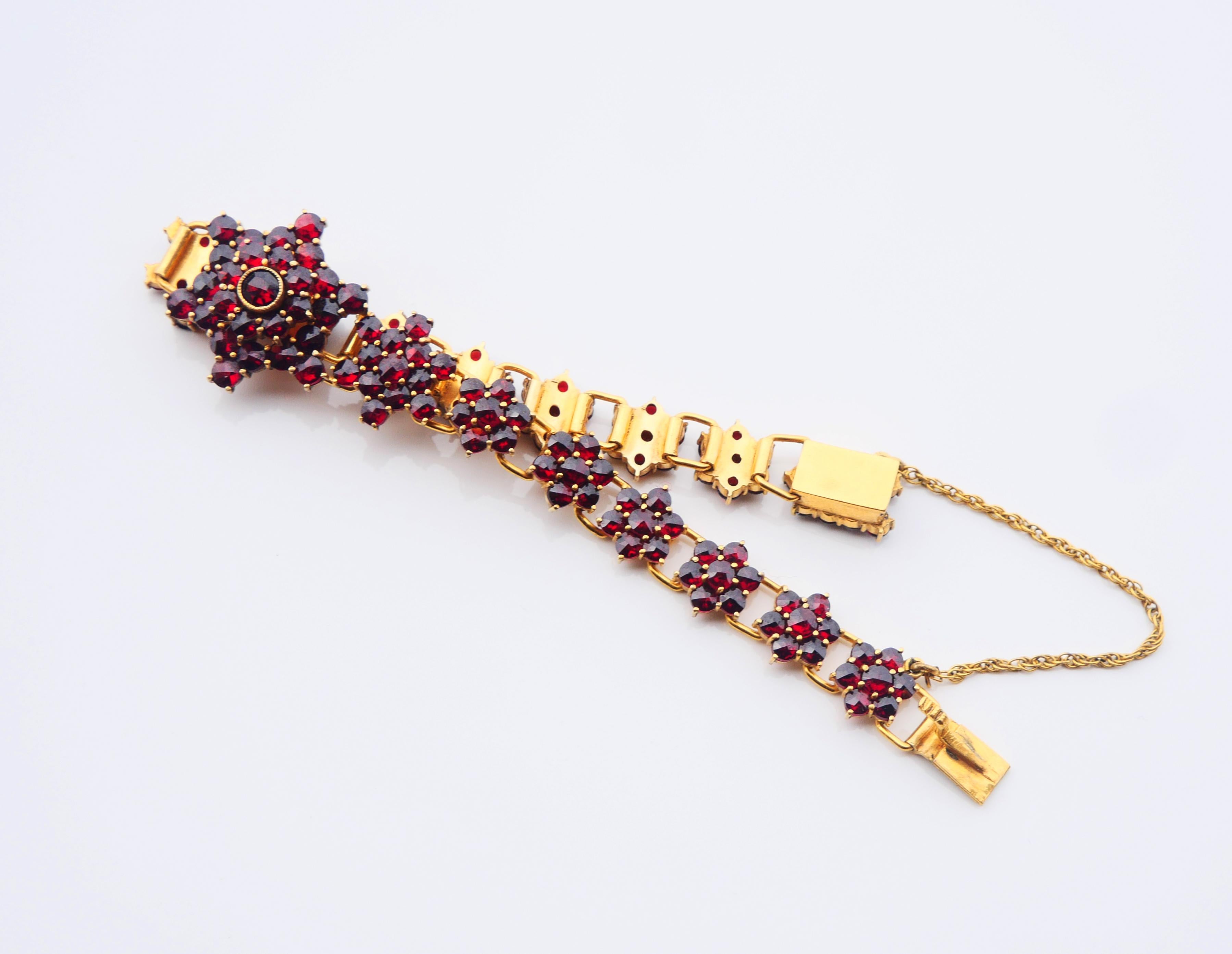 Antique Bohemian Bracelet Garnets Gilt Silver 16.5 cm/ 14.88 gr For Sale 2