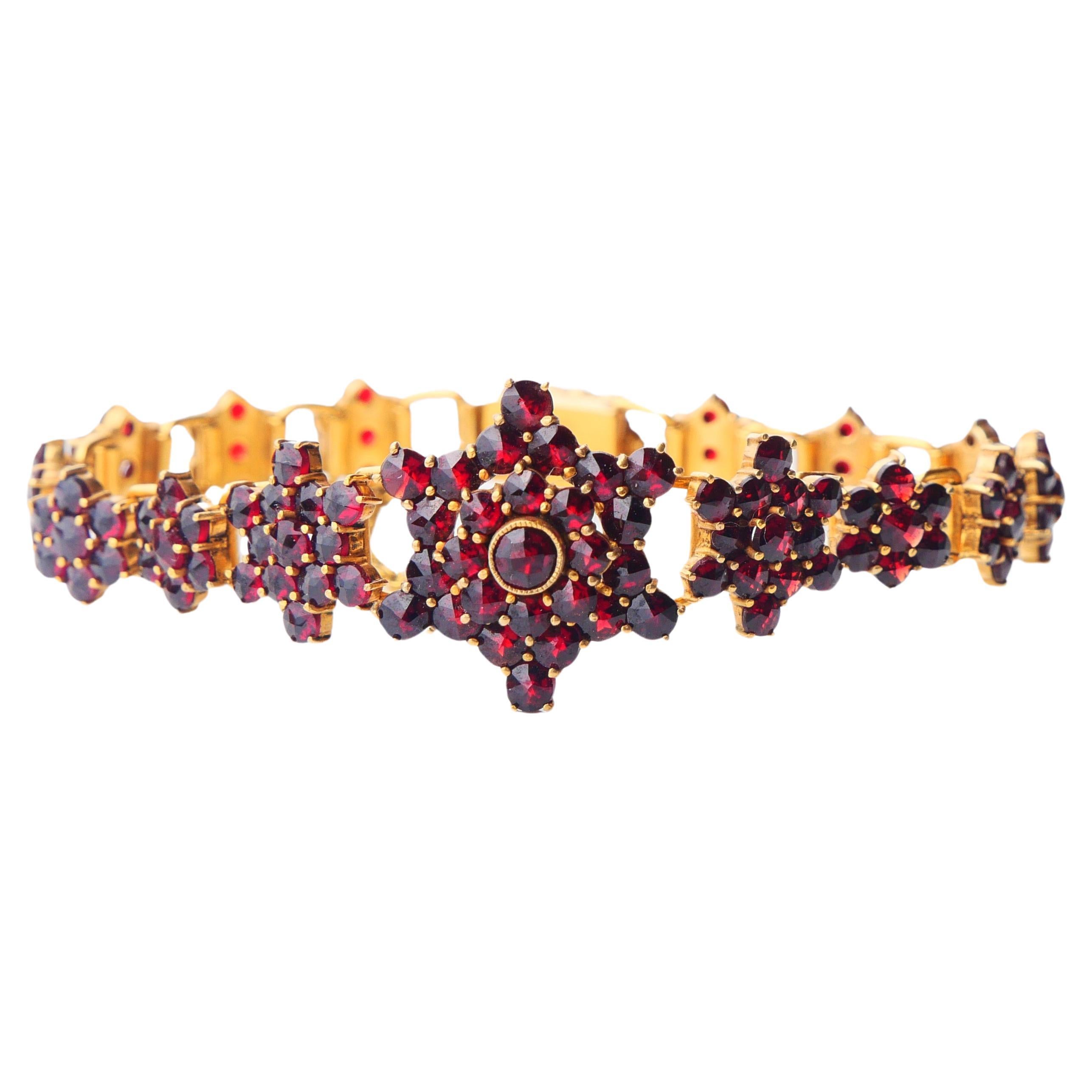 Antique Bohemian Bracelet Garnets Gilt Silver 16.5 cm/ 14.88 gr
