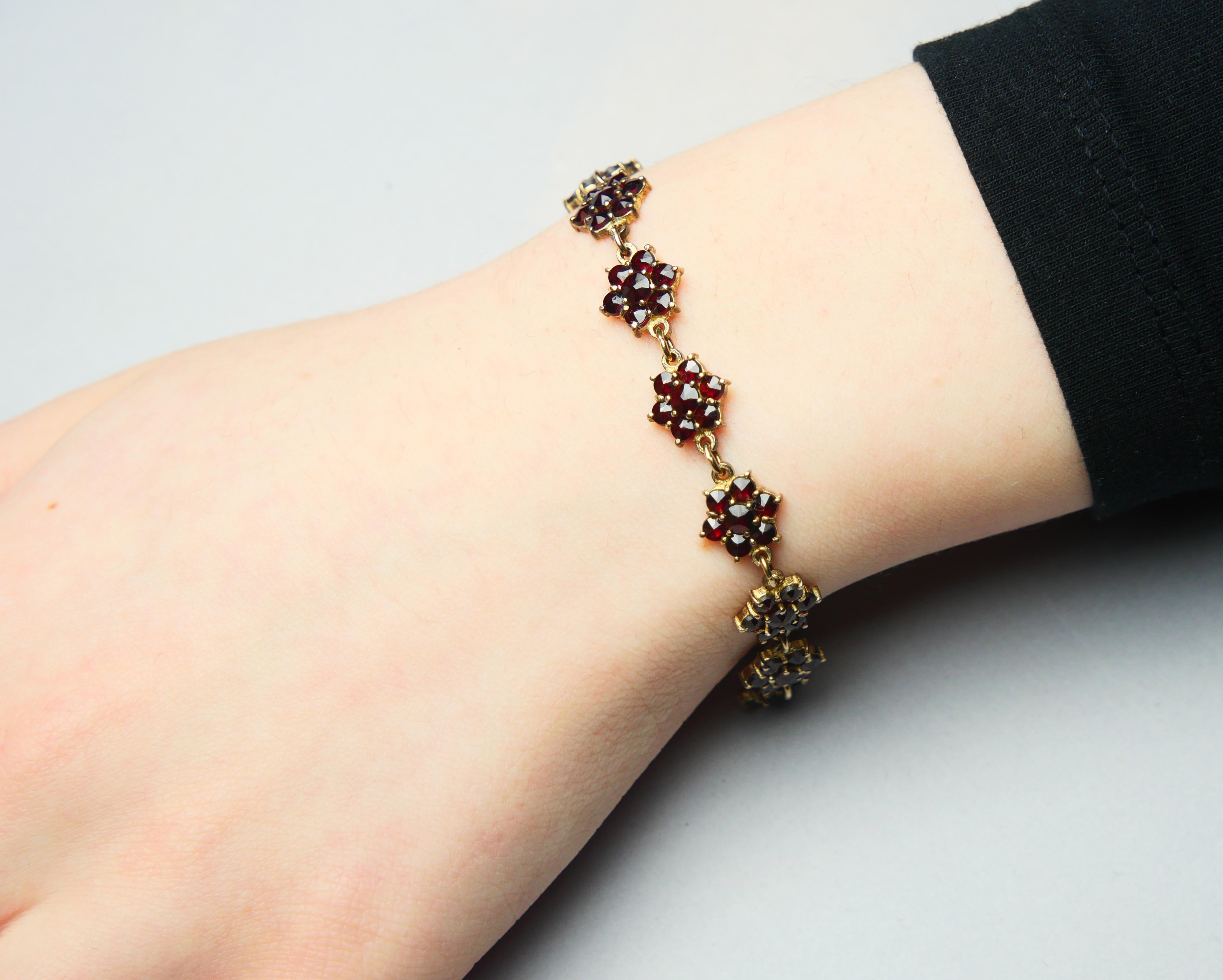 Rose Cut Antique Bohemian Bracelet Garnets Gilt Silver 17 cm/ 11.7 gr For Sale