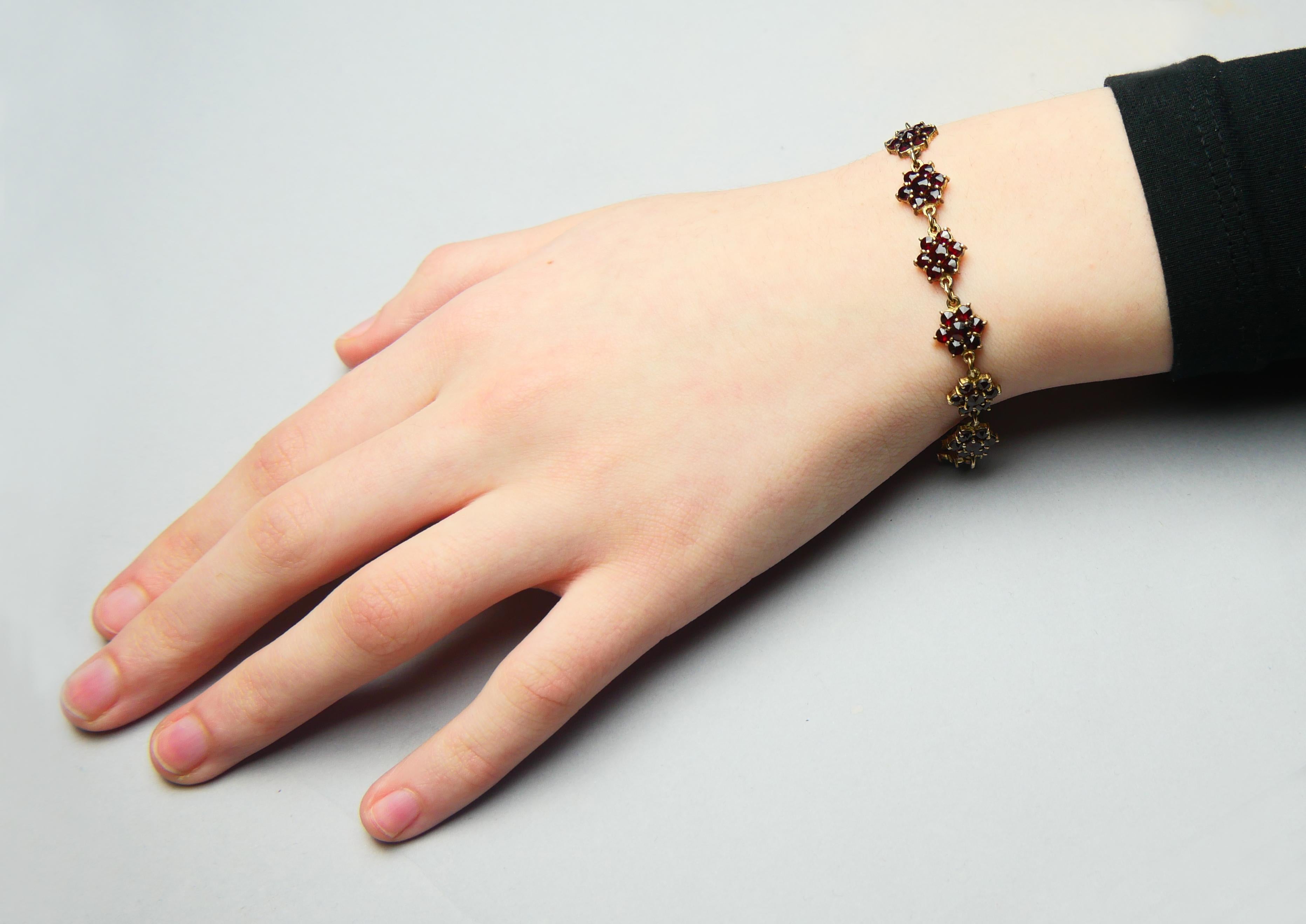 Women's Antique Bohemian Bracelet Garnets Gilt Silver 17 cm/ 11.7 gr For Sale