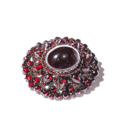 Antique Bohemian Brooch Encrusted W/ Garnets & Central Cabochon in Gold Setting