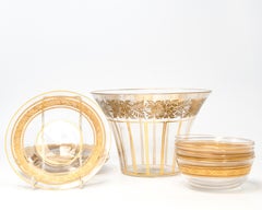 Antique Bohemian Clear Crystal Dessert and Compote Set with Fine Gilded Floral B
