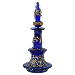 Antique Bohemian Cobalt Blue Cut-Glass Perfume Bottle, Decanter, 19th Century