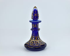 Antique Bohemian Cobalt Blue Cut-Glass Perfume Bottle, Decanter, 19th Century